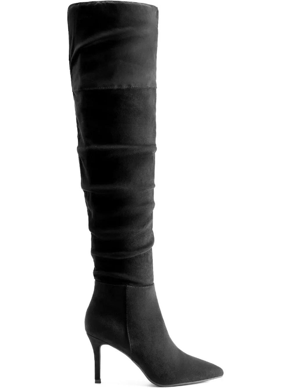 Women's Black Faux Suede Thigh High Pointed Toe Stiletto Sexy Over The Knee Boot